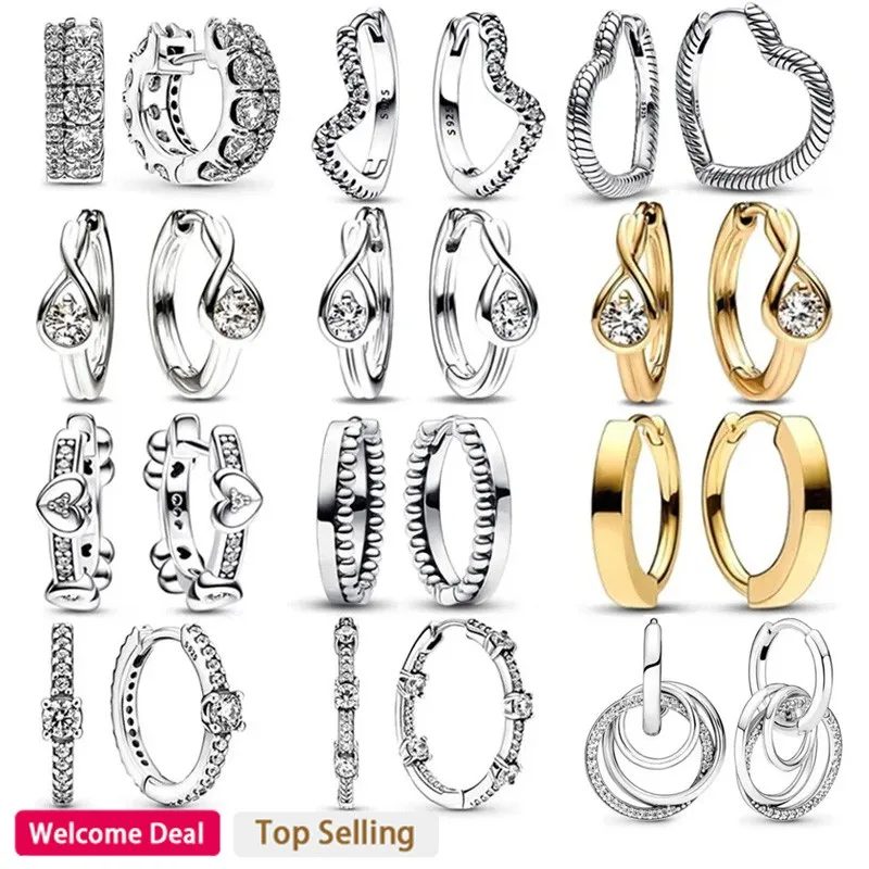 New Hot Selling 925 Sterling Silver Original Women's Family Eternal Earrings Pav é Close Set Double Ring Earrings DIY Jewelry custom eternal flower ring holder diy wedding ring box hexagonal glass ring box geometrical jewelry storage box engagement gift