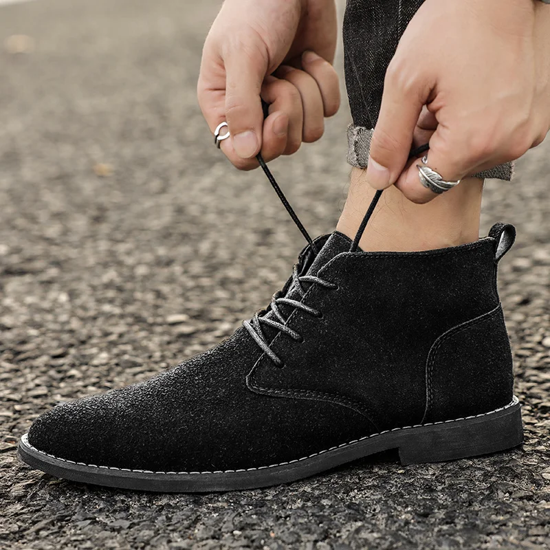 

Spring Classic Black England Men's Dress Boots Suede High Top Office Shoes Men Comfortable Soft Men Chelsea Boots bota masculina