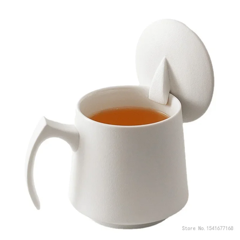 Creative Tea Water Separation Filter Cup with Lid White Black Ceramic Mug Home and Room Office Supplies Portable Gift 500ml, 1Pc