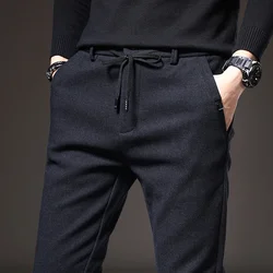 2024 Men's Slim Casual Cotton Trousers - Spring & Autumn Fashion in Black, Grey, and Blue - 30 (Dark blue)