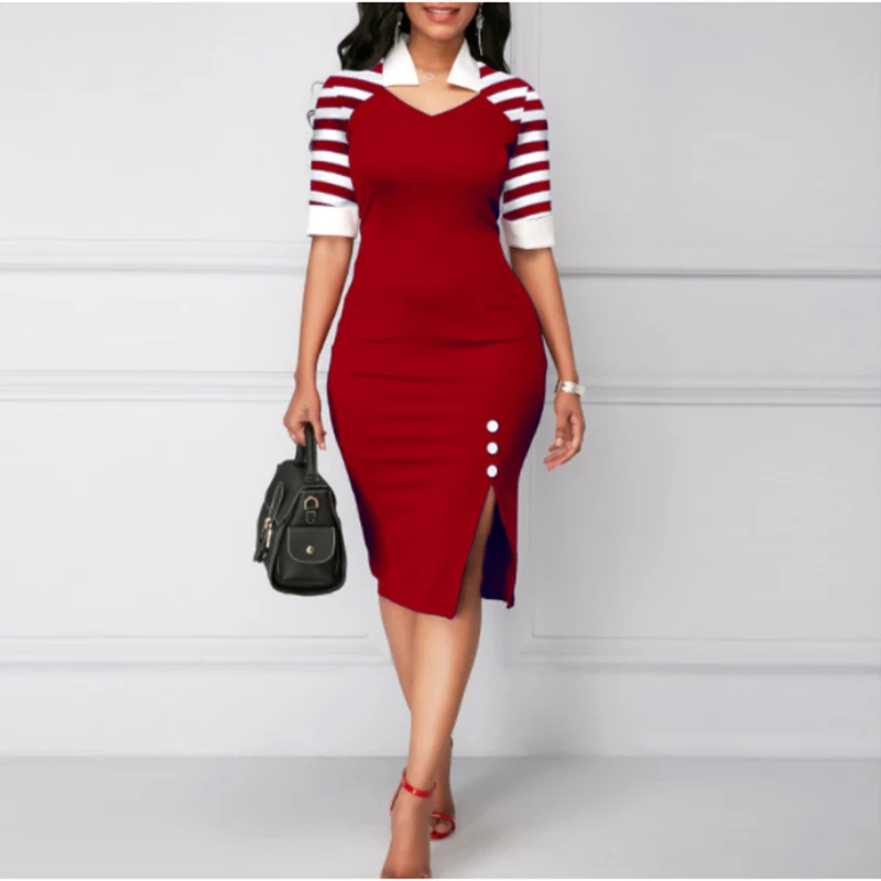 

Женское осеннее платье-карандаш с воротником-стойкой