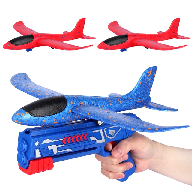 Airplane Launcher Toy, Foam Throwing Glider Plane with Catapult Gun, Outdoor Garden Interactive Shooting Game Birthday Present 1