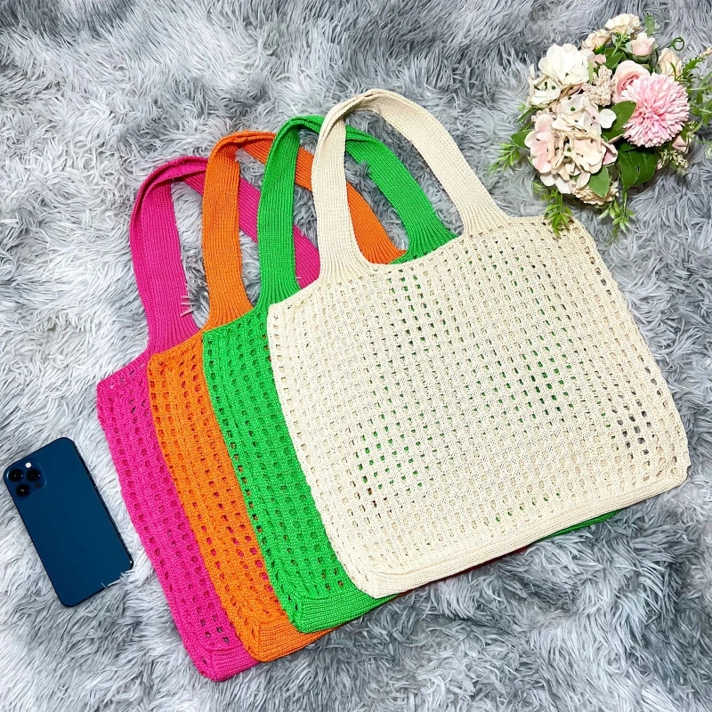 Knitted Tote Bag Handbags Casual Shopping Bags For Women Shoulder Bag Book Storage Bag Dumpling Bag