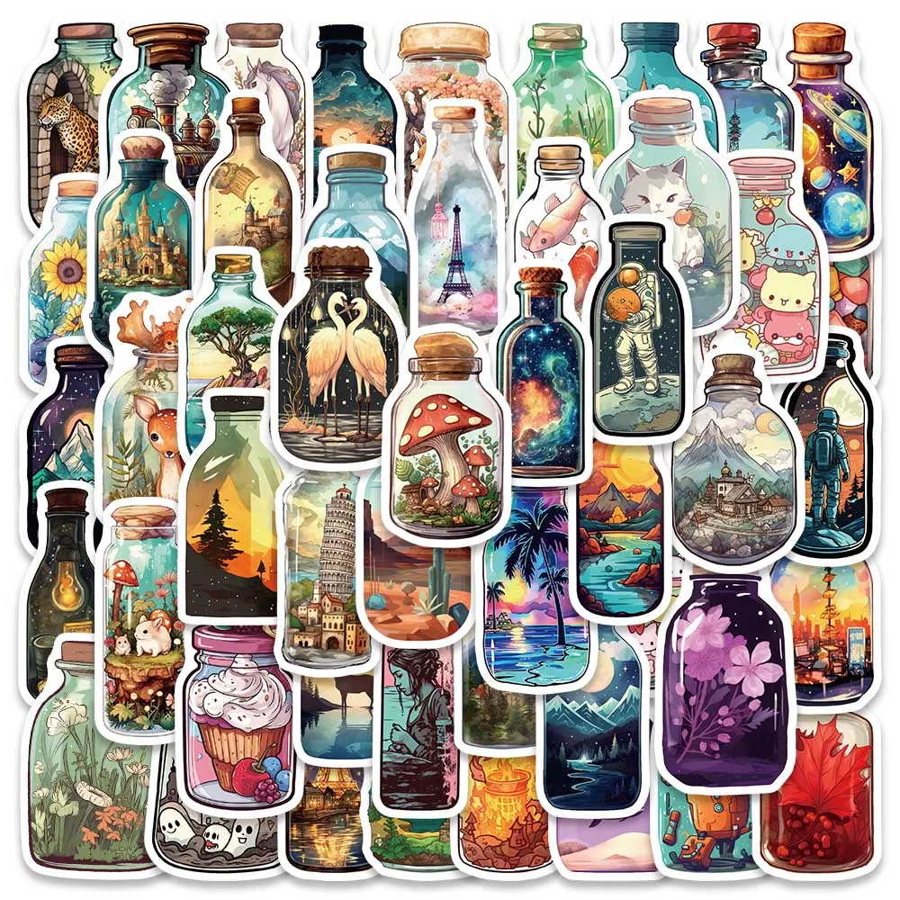

50/100PCS Anime Landscape Bottle Cute Stickers Kawaii Waterproof Decals Fridge Diary Laptop Motorcycle Decoration Kid Sticker