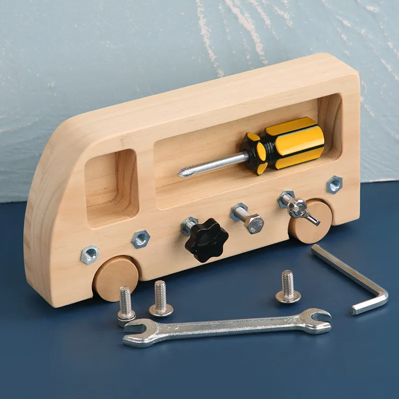 

Children Montessori Educational Toys Busy Bus Twist Screws Nuts Workbench Tools Toys Parent-child Practical Training With Box