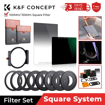 K & F Concept 사각 렌즈 필터 시스템, 28 다층 코팅, ND8 GND16, 빛 오염 블랙 미스트 필터, 거치대 백 포함, 100mm