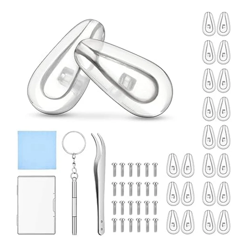 

Eyeglass Nose Pads, Soft Silicone Eye Glasses Nose Pad Repair Kit With 12 Pair Nose Pads, 24 Universal Screws Durable