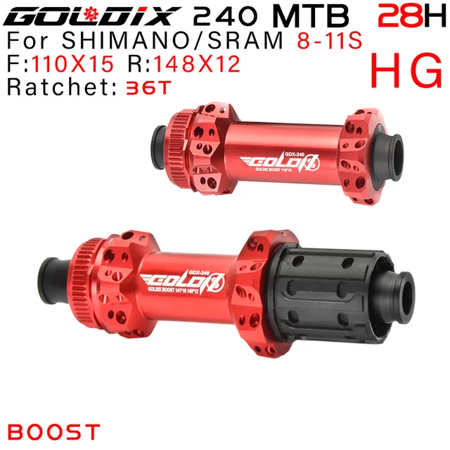 GOLDIX 240 EXP 180 MTB Bike 28H Naben Center Lock Disc Brake In Front 110*15 Rear148 *12mm Ultra Light DT 180 MTB Hub 110X15 148X12 HG Red