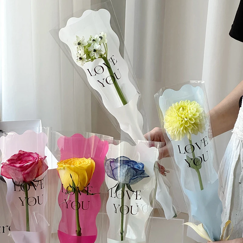 10pcs Single Rose Sleeves Flower Wrapping Bag Bouquet Packaging Bags Clear Cello