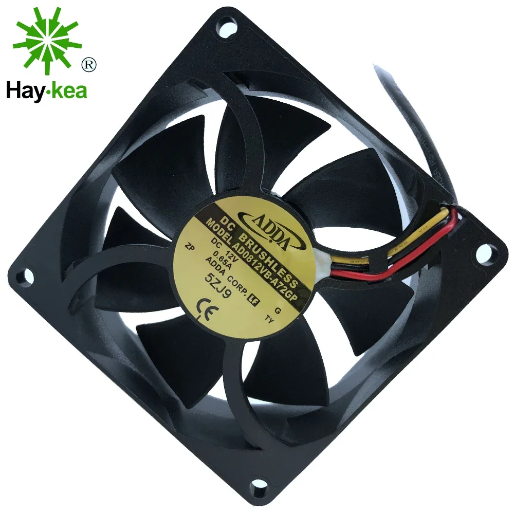 ADDA 8025 태양광 인버터 케이스 컴퓨터 PC 냉각 팬, 섀시 서버 바람, 80mm x 80mm x 25mm AD0812VB-A72GP, 12V 0.65A