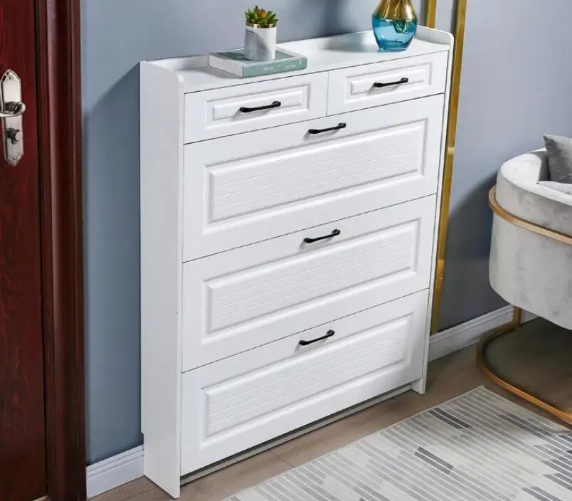 

Ультратонкий шкаф для обуви, белый простой современный экономичный Вместительный шкаф для хранения обуви с откидной крыльцом и ремнем для дома