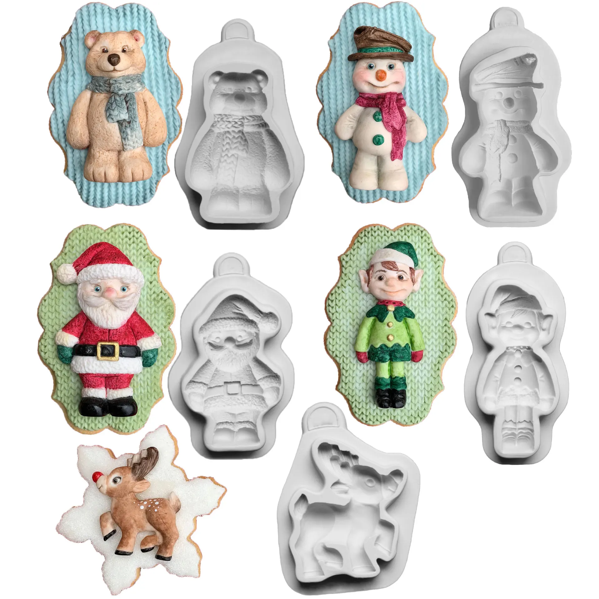  3D Santa Elk Bear Elf Boy Fondant Chocolate Mould Cake