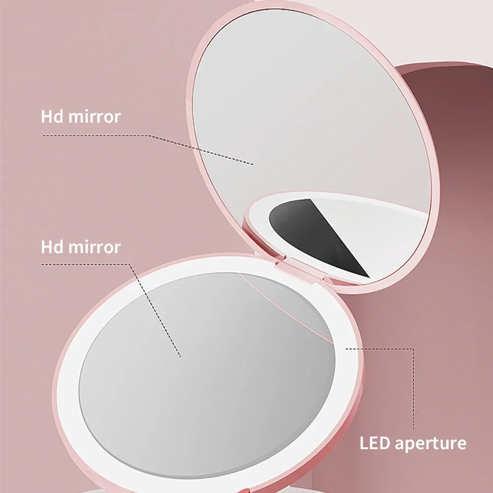 LED 미니 접이식 화장품 충전 메이크업 거울, 확대 조명, 작은 주머니 여행, 2 면 컴팩트