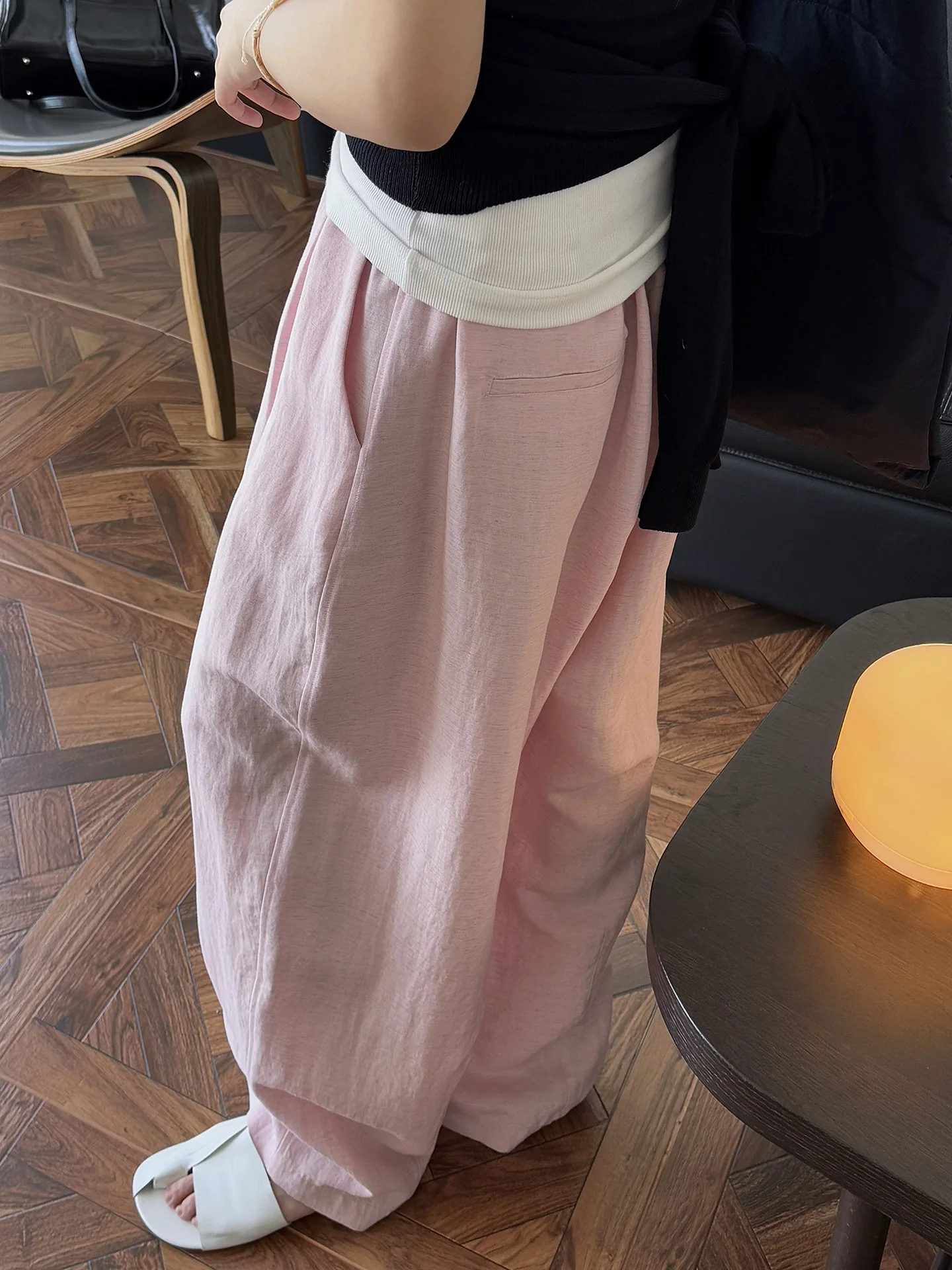 Spring and summer women's casual solid color high waist loose wide leg pants