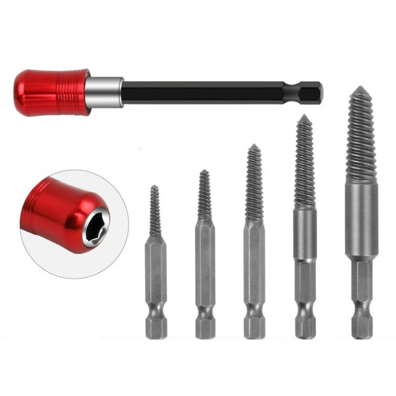 6pcs/set Damaged Screw Extractor Kit Hexagonal Handle Removal Tool for 5-18mm Diameter Broken Screws with Self-Locking Rod