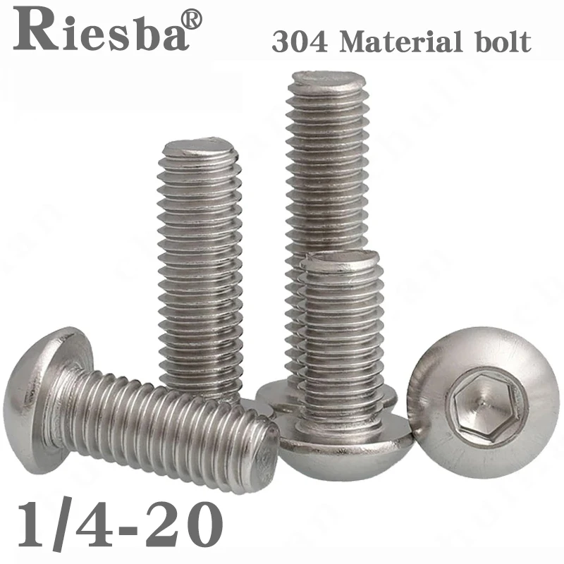 

10pcs UNC 10#-24 1/4-20 US Coarse Thread 304 A2-70 stainless steel Allen Hex Hexagon Socket Button Head Round Screw Bolt ISO7380