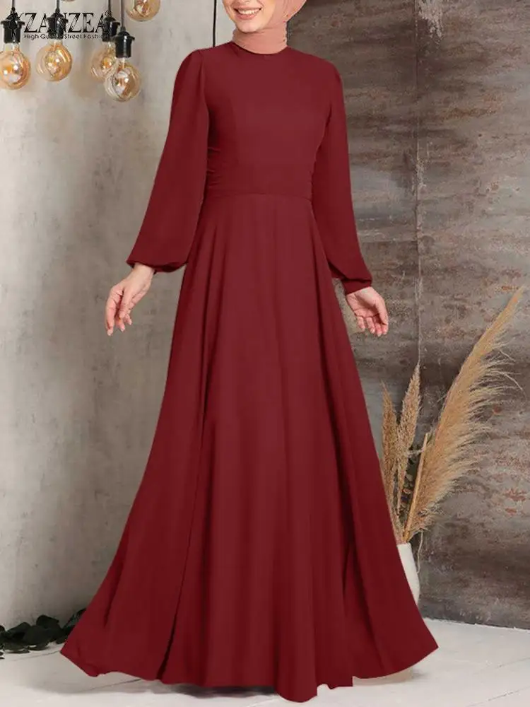 

ZANZEA Muslim Solid Women Maxi Dress Long Sleeve Oversized Islamic Clothing Femme Elagant Casual Dubai Turkey Abaya Hijab Robe