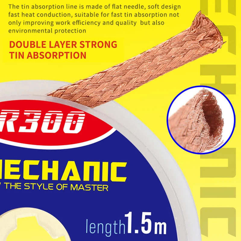 MECHANIC R300 1.0 1.5 2.0 2.5 3.0 3.5 4.0MM 1.5M Solder Wick Remover Desoldering Wire Desoldering Braid BGA Soldering Tools desoldering braid