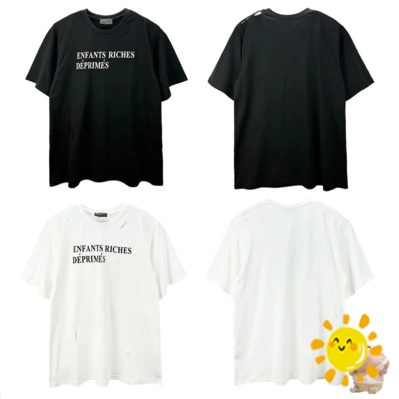 

Футболка 24SS для мужчин и женщин, простая рубашка с надписью и логотипом детей, богатство, демисезонная, с принтом для пар, черный и белый цвета
