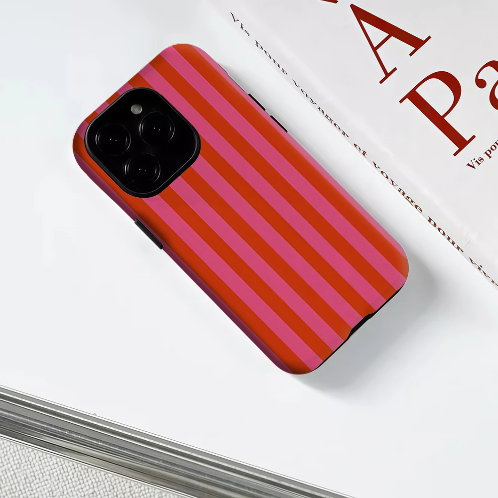Pink Red Stripes Magnetic Phone Case - Durable Double-Layer Tough Design