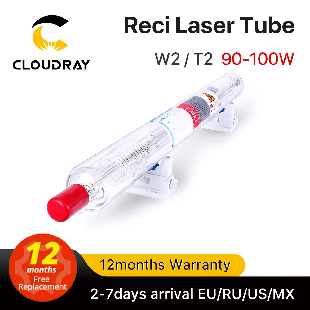 Cloudray Reci W2/T2 90W-100W Tubo láser CO2 Caja de madera Diámetro de embalaje. Máquina cortadora de grabado láser CO2 de 80 mm/65 mm S2 Z2