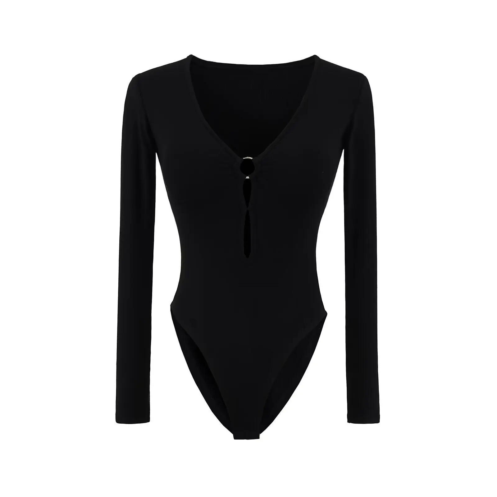 2025 New Pure Desire Design V-ne Hollow Unique Long Sve T-irt Sexy Waist-cinching Spicy Girl Inner Wear One-piece Suit