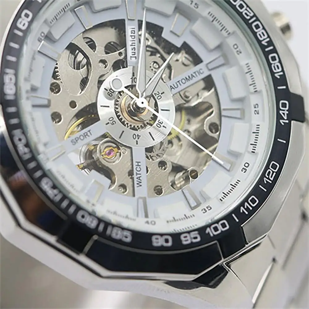 Fashion Watch Men Hand-Winding Skeleton Automatic Mechanical Stainless Steel Sport Wrist Watch