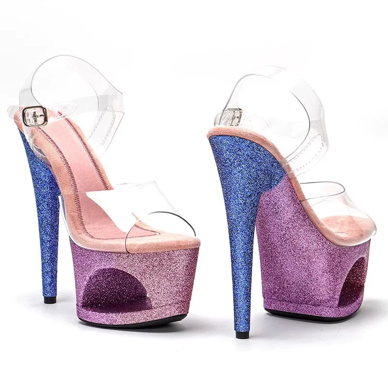 LAIJIANJINXIA New 17CM/7inches PVC Upper Fashion Sexy Exotic High Heel Platform Party Women Sandals Pole Dance Shoes 009