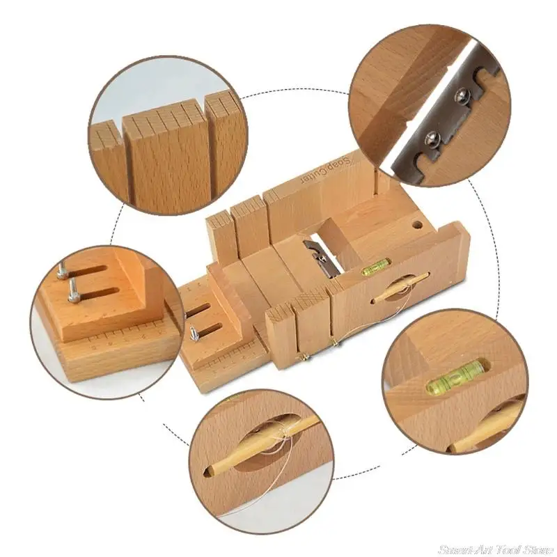 Wooden Soap Loaf Cutter Mold and Soap Cutter Set Rectangle Silicone Mold with Box Straight and Wavy s
