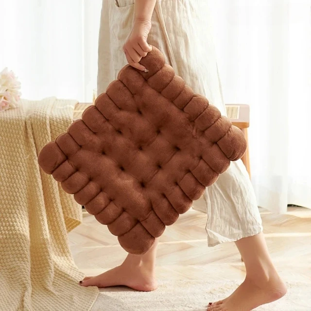 Coussin de méditation en forme de biscuit 40x40CM, coussin de chaise moelleux en peluche, lavable en Machine, coussin de siège d'étudiant, décoration de salon 6