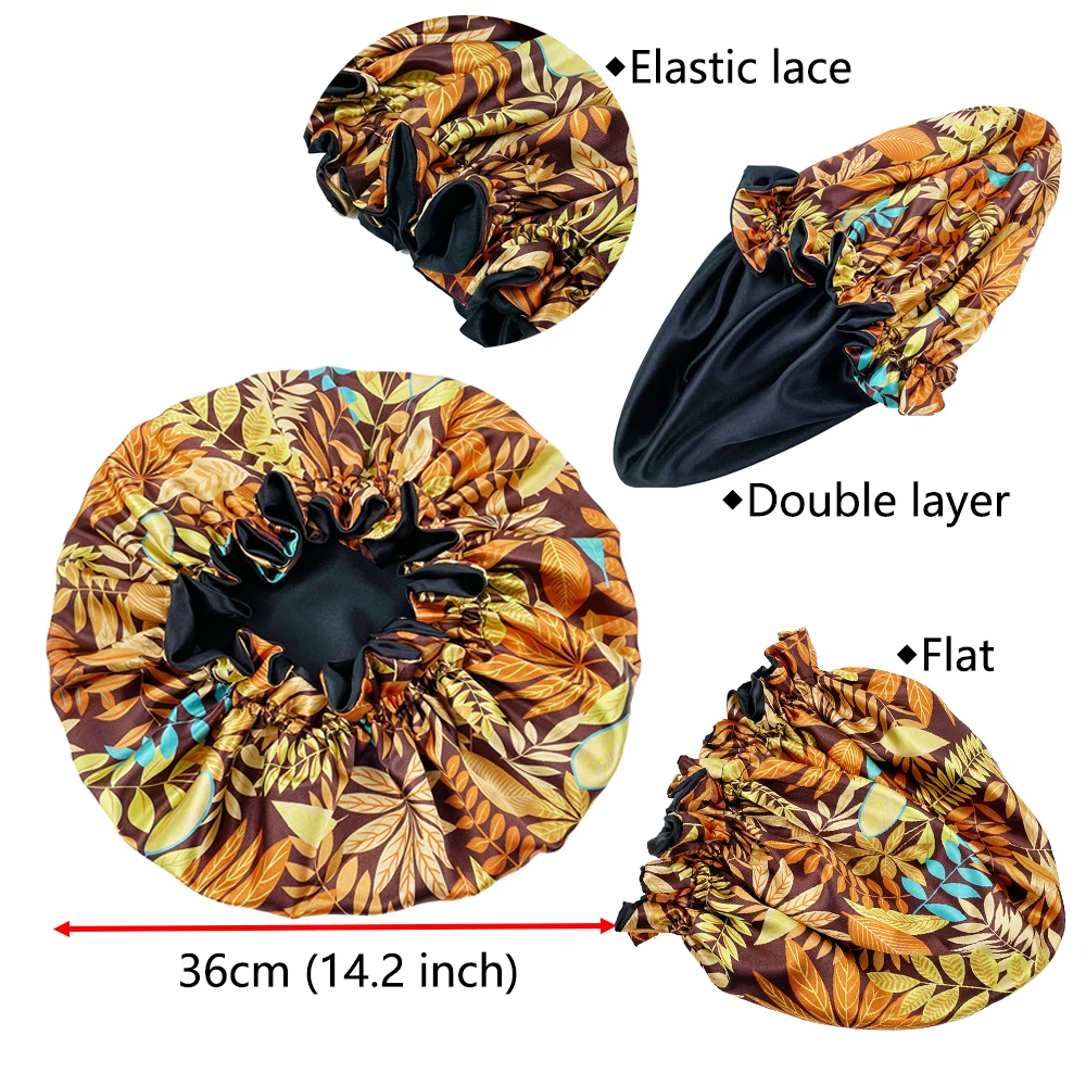 Large Women Satin Bonnet Hat Double Layer Reversible Sleep Cap Silky Soft Night Sleep Cover Cap Lady Hair Styling Accessories 6