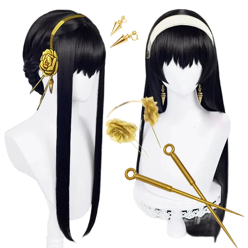 

Anime SPY×FAMILY Yor Forger Cosplay Wig Long Black Hair Heat Resistant Synthetic Role Play Wigs + Wig Cap + Accessories