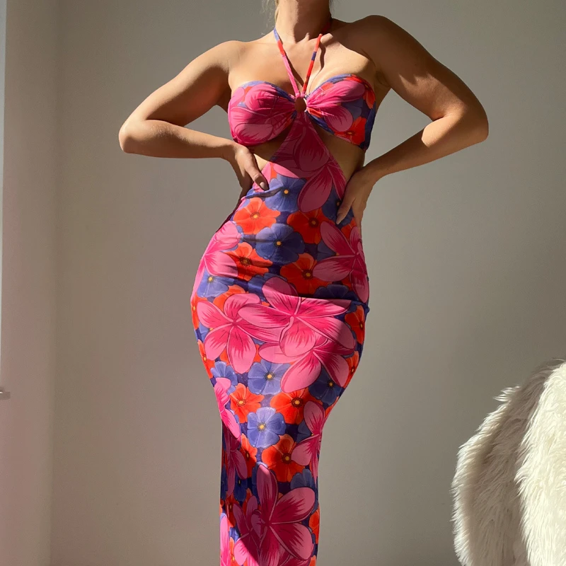 Vestido de falda circular con hombros descubiertos y bolsillos Piscina Tallas Grandes main image 1