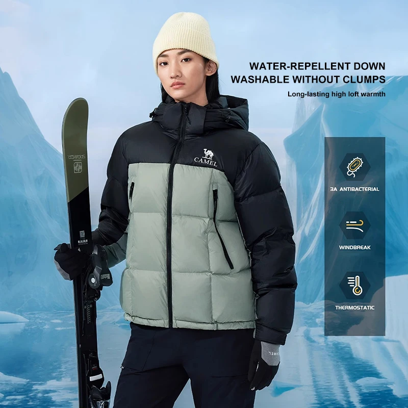 GOLDEN CAMEL Outdoor Down Jackets for Men Women Water-repellent 3A Antibacterial Winter Coats Thick Warm Workwear Hooded Jacket