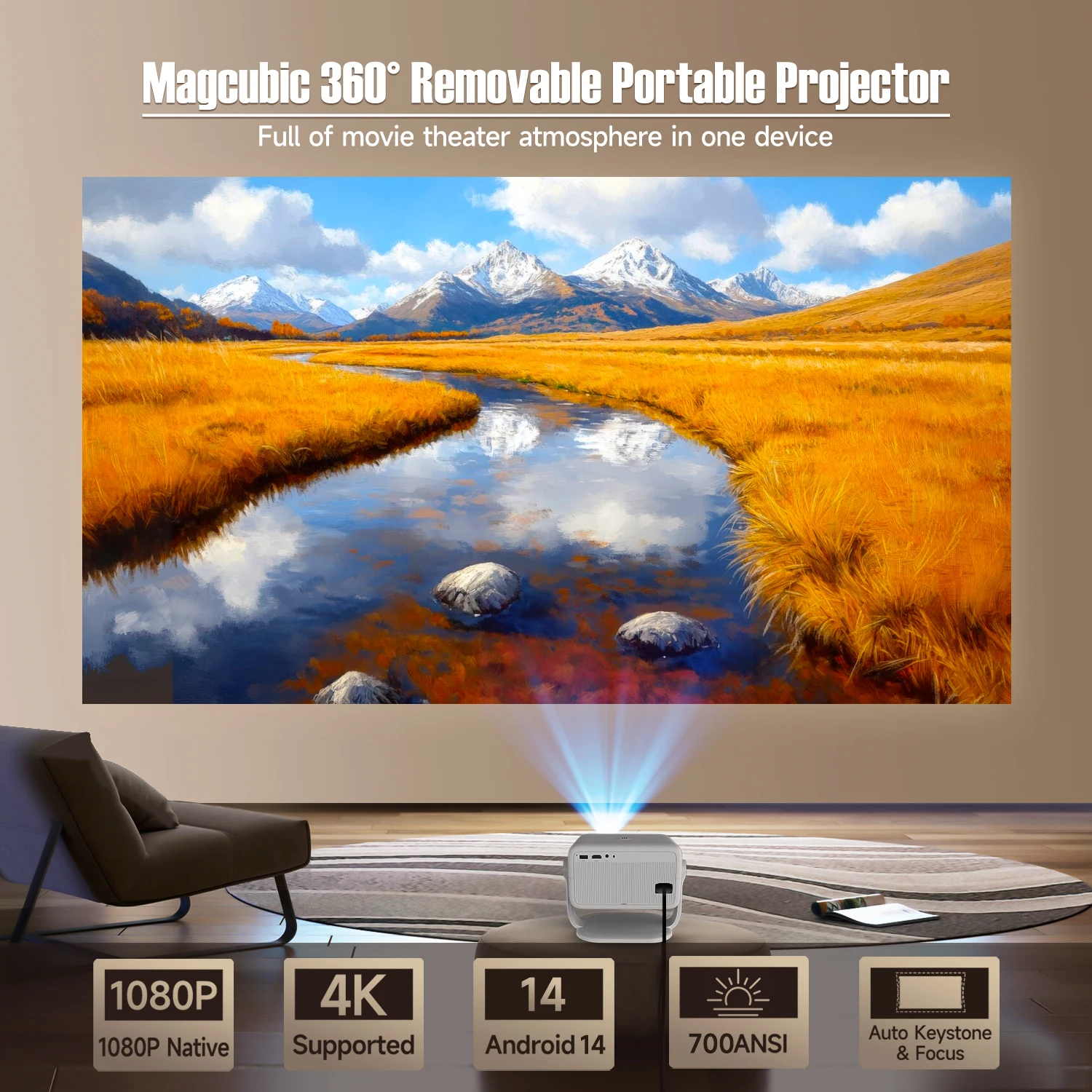 Magcubic L018 4K Android14 Projector 700ANSI Auto...
