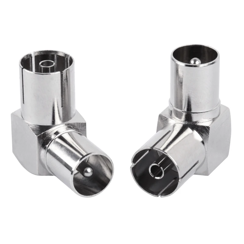 90 도 TV 공중 케이블 커넥터 RF 동축 F 암 소켓 2 개, 직각 TV 수 플러그 동축 커넥터