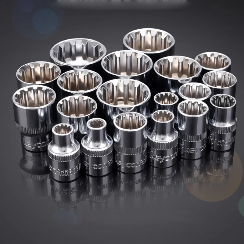 18pcs/set Short 3/8" Square drive 12 point PT metric Torx Socket Ratchet wrench adapter 12 Angles Plum Blossom Sleeve 6mm-24mm 2