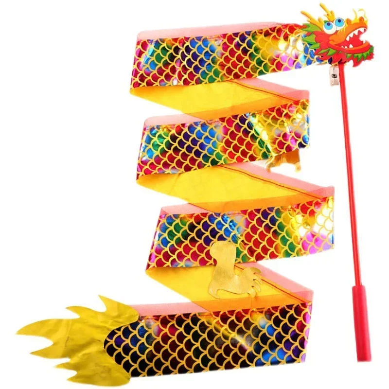 1M/2M LED Luminous Dragon Dance Ribbon Playing Dragons Children's Props Hand Dance Fitness Swing Lantern Wulong Lion Head 5