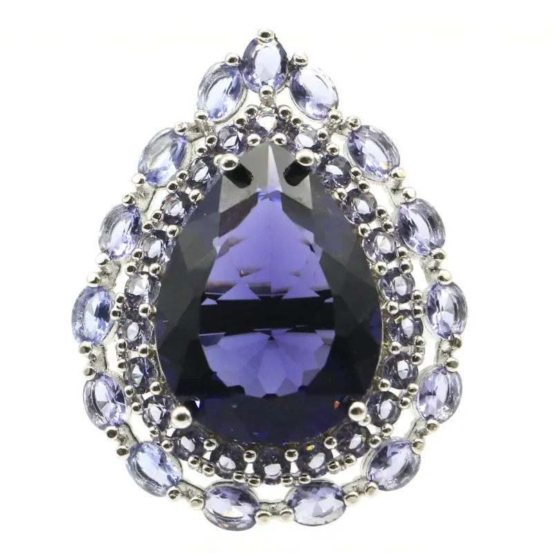 Grande pesado personalizado 925 anéis de prata esterlina, lindo esfumaçado topázio azul de Londres, kunzite violeta tanzanita iolita, 9g, sz 6-1