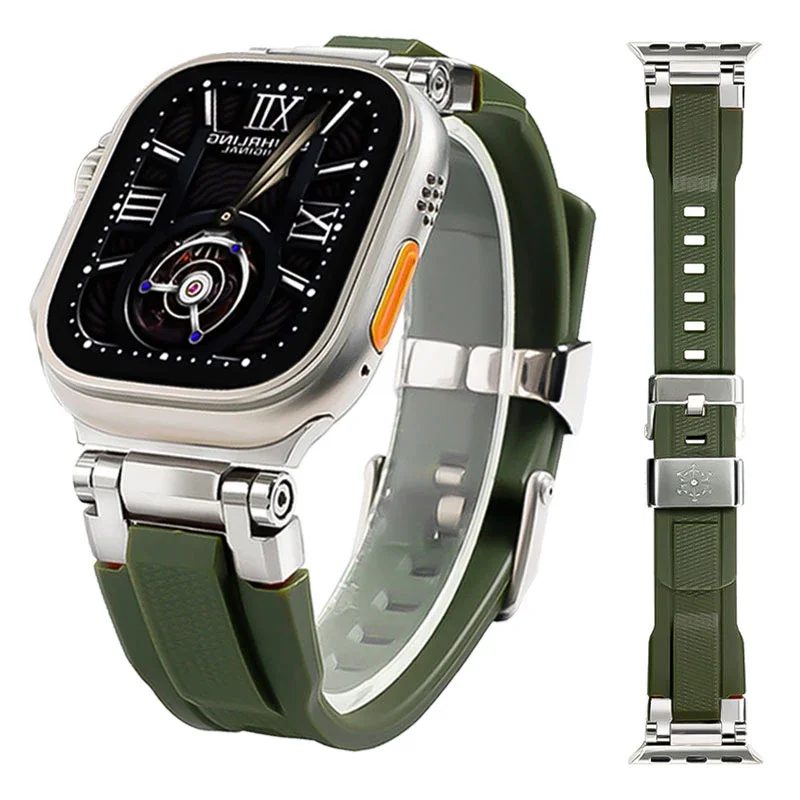

Силиконовый ремешок для Apple Watch Ultra 2 Band, металлический спортивный браслет для Iwatch Series 9 8 7 6 SE 5 4, 49 мм 45 мм 44 мм 42 мм
