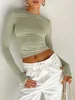 Fashion Women T-shirt Long Sleeve Crew Neck Solid Slim Fit Ladies Crop Top with Thumb Holes for Daily Streetwear Summer Camis 2