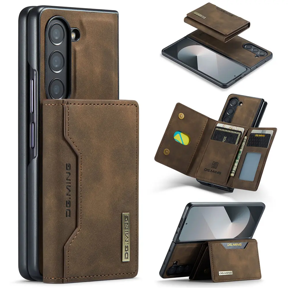 Magnetic Vintage Leather Wallet Case with Card Slots and Shockproof Protection