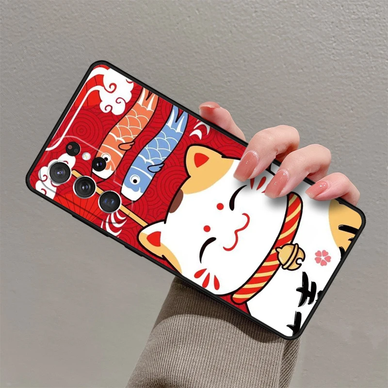 thumbnail image 1 of Funda de teléfono con diseño de gato de la suerte para Samsung Galaxy S23, S21, S20 FE, S24, S22 Ultra, Note20, S10, S9, S8 Plus, de silicona, 1 of 5