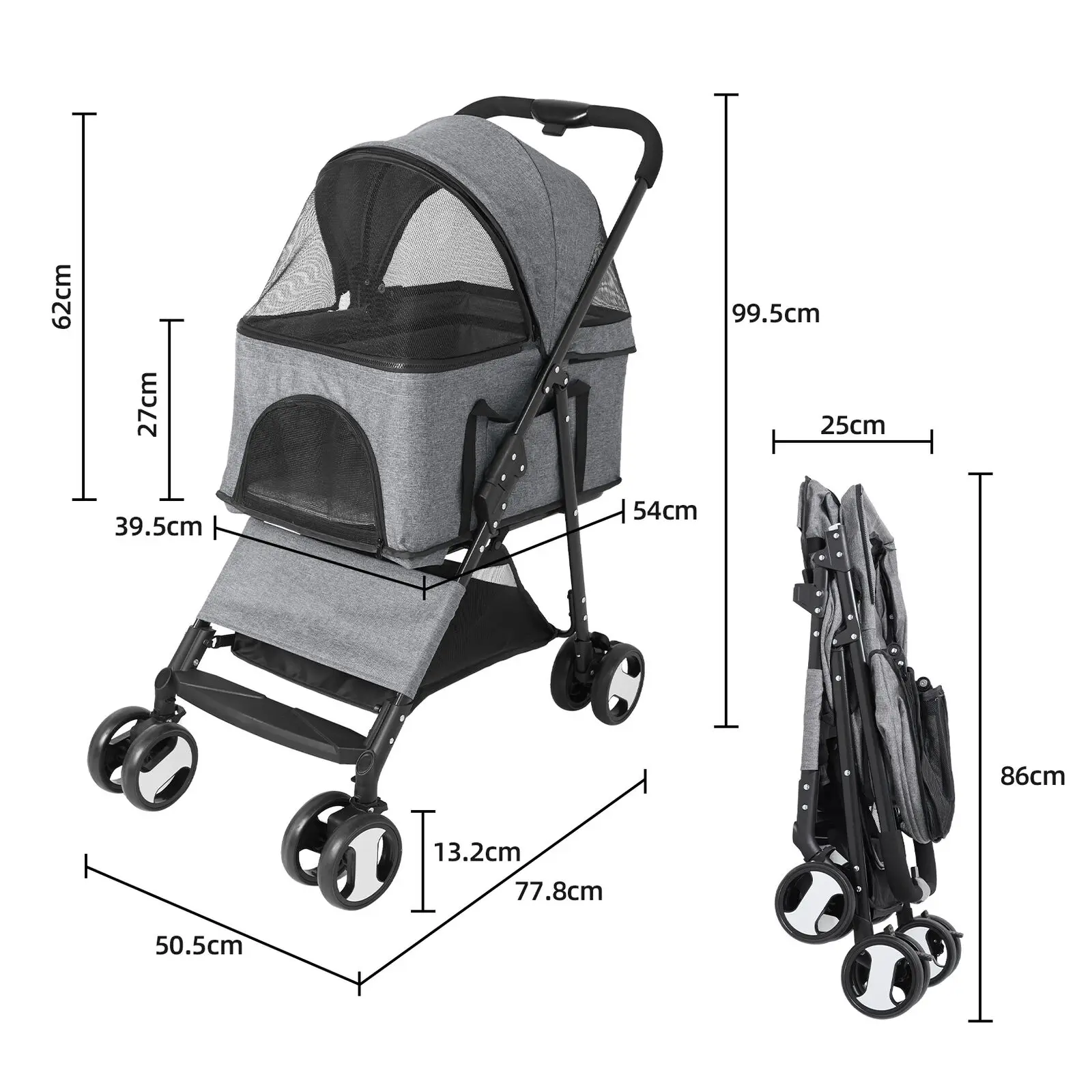 Pet Stroller Large 4 Wheel Dog Carrier Trailer Pram with Mesh Windows Outdoor Portable Puppy Travel Walk Carrier Load 30kg images - 6