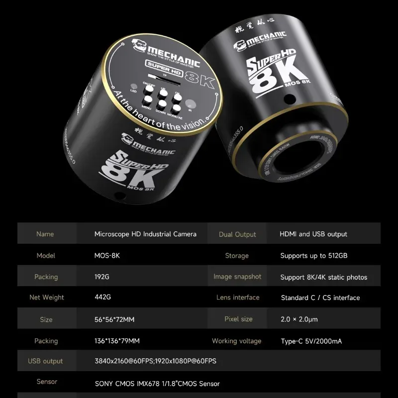 MECHANIC MOS 8K Industrial Microscope HD Camera Sony IMX678 1/1.8
