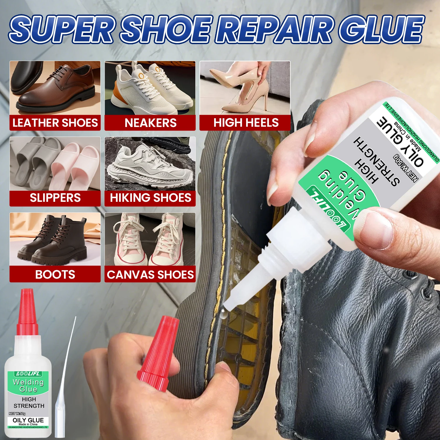 Shoe Glue 50g Professional Grade Clear Waterproof Quick Drying for Hiking Boots Sneakers Sandals
