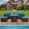 Outdoor Patio Dark Brown Rattan 7 Piece Sectional Set PE Wicker Conversation Sofa with Liftable Storage Table, Non-Slip 5" Thick 5