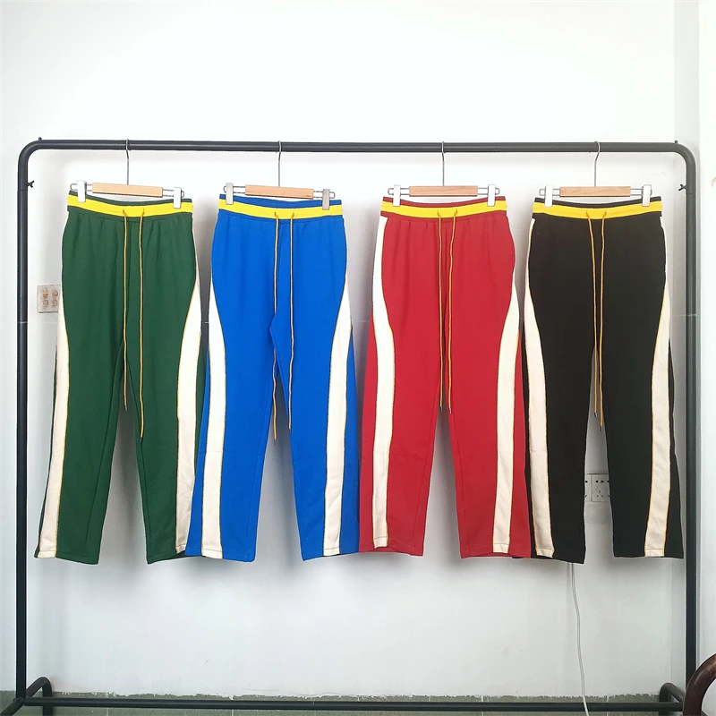 

23SS High quality Rhude Stripe Sweatpants Men Women Patchwork Drawstring Trousers Track Pants
