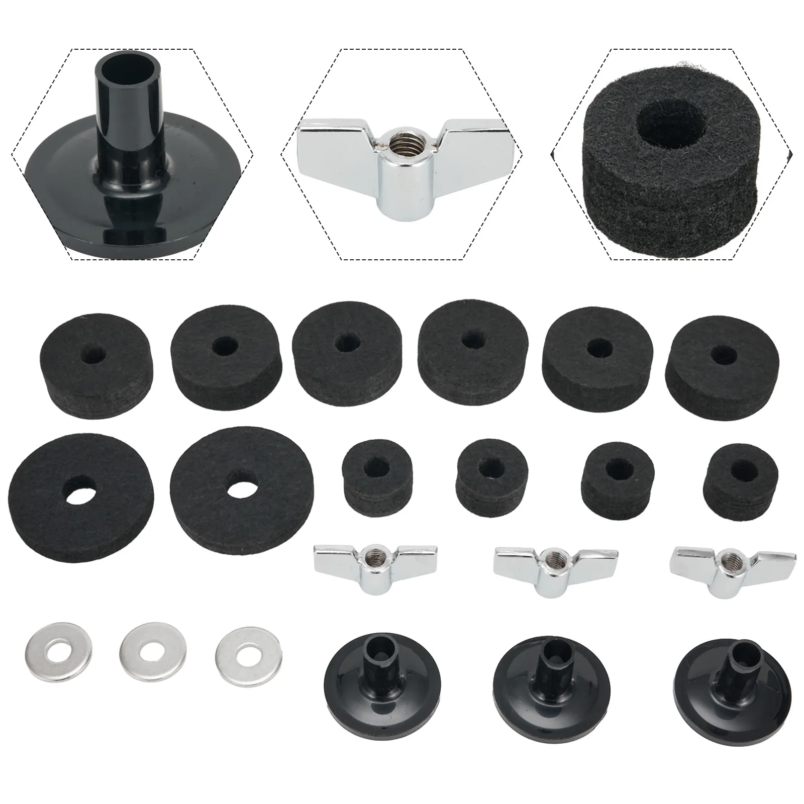 

18 PCS Replacement Drums Felt Set Drum Stand Felt Cymbal Sleeve Percussion Parts Drum Kit Cymbal Accessories Felt Pads Wing Nut