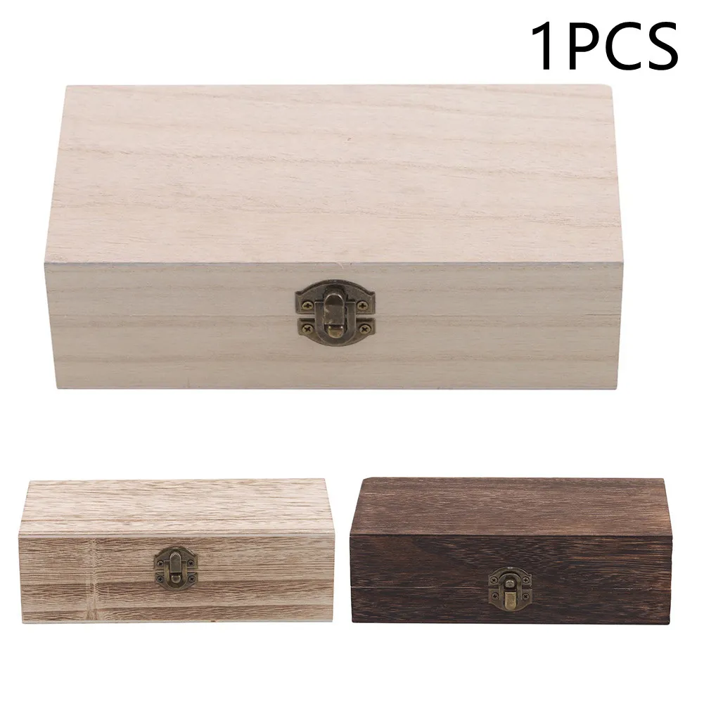 

1PCS 20*10*6cm Wooden Storage Box Metal Retro Buckle Sealed Gift Storage Box For Jewelry Earrings Rings Necklaces Depositing